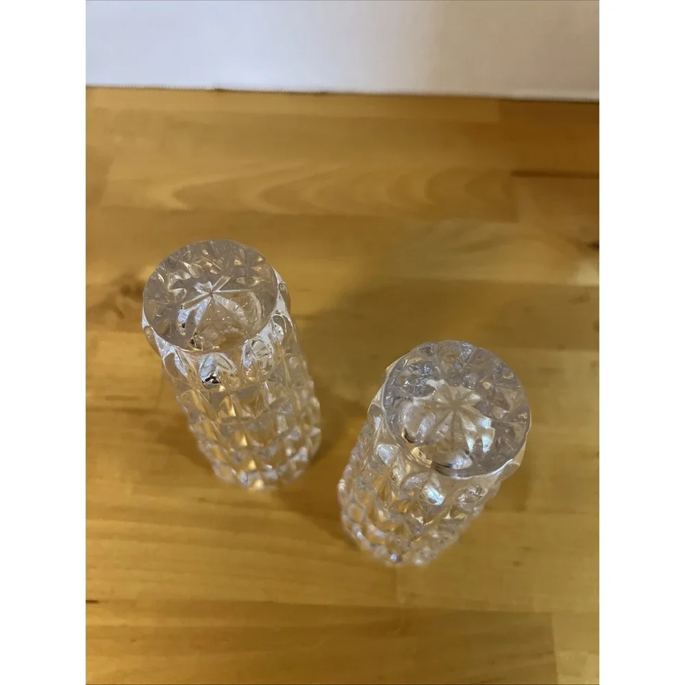 2 Fostoria Heavy Lead Crystal Bud Vases In 3D Oval Bands, 4.75